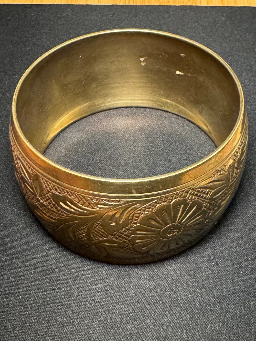 Brass Cuff Bracelet Intricate Flower Design 8.5in